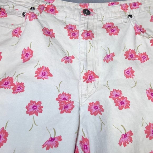 Liz Claiborne Floral Print Pants Womens 12 Cream with Pink Flowers Casual Boho - Picture 7 of 16